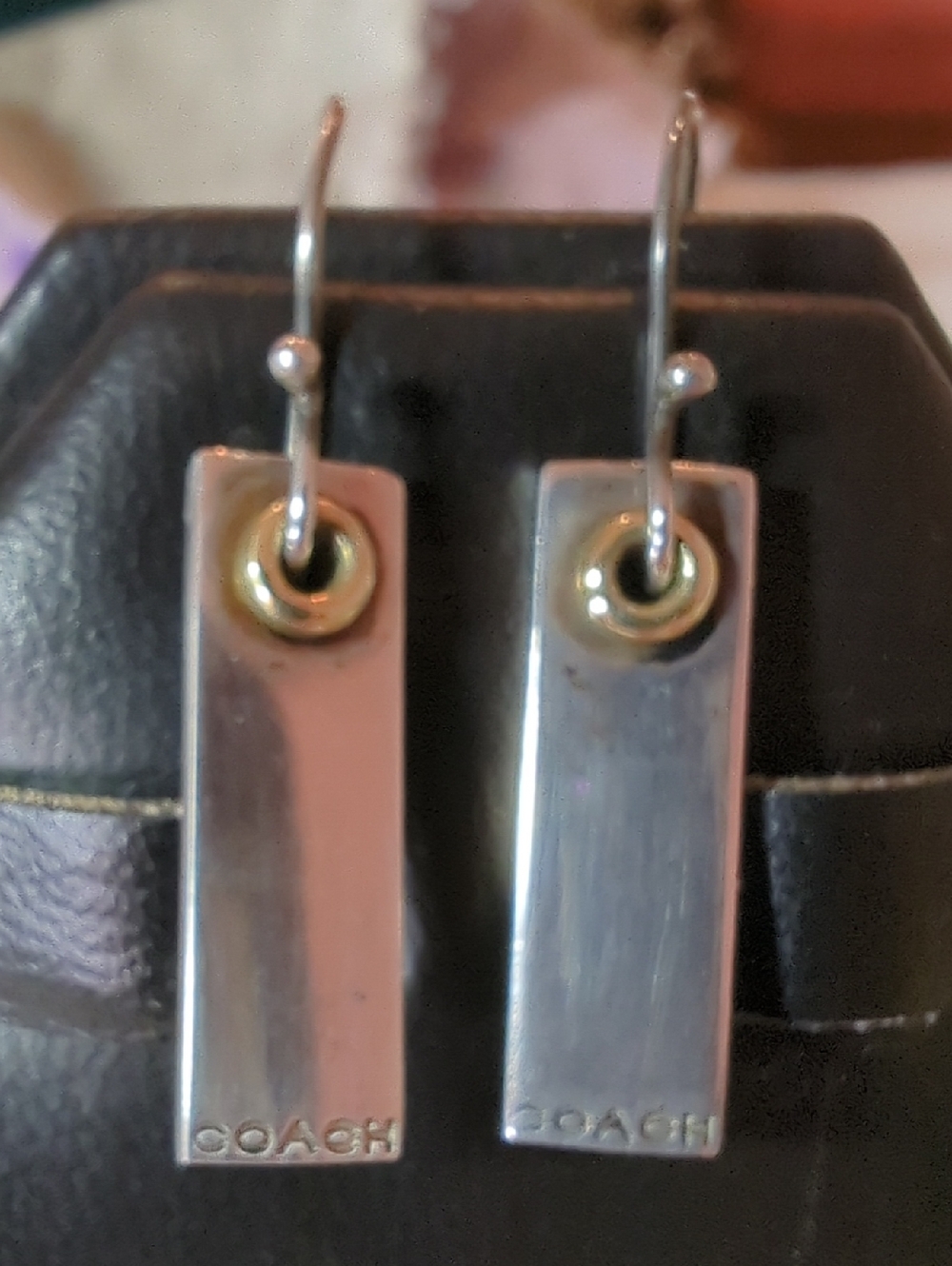 VTG Coach Sterling Silver 925 Geometric Bar Grommet Drop Earrings Y2K + FREE GIF